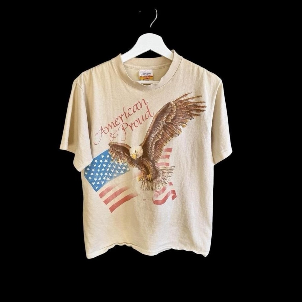 Vintage Hazelwood Shirt Medium Bald Eagle Wildlife Graphic‎ 90s USA Flag